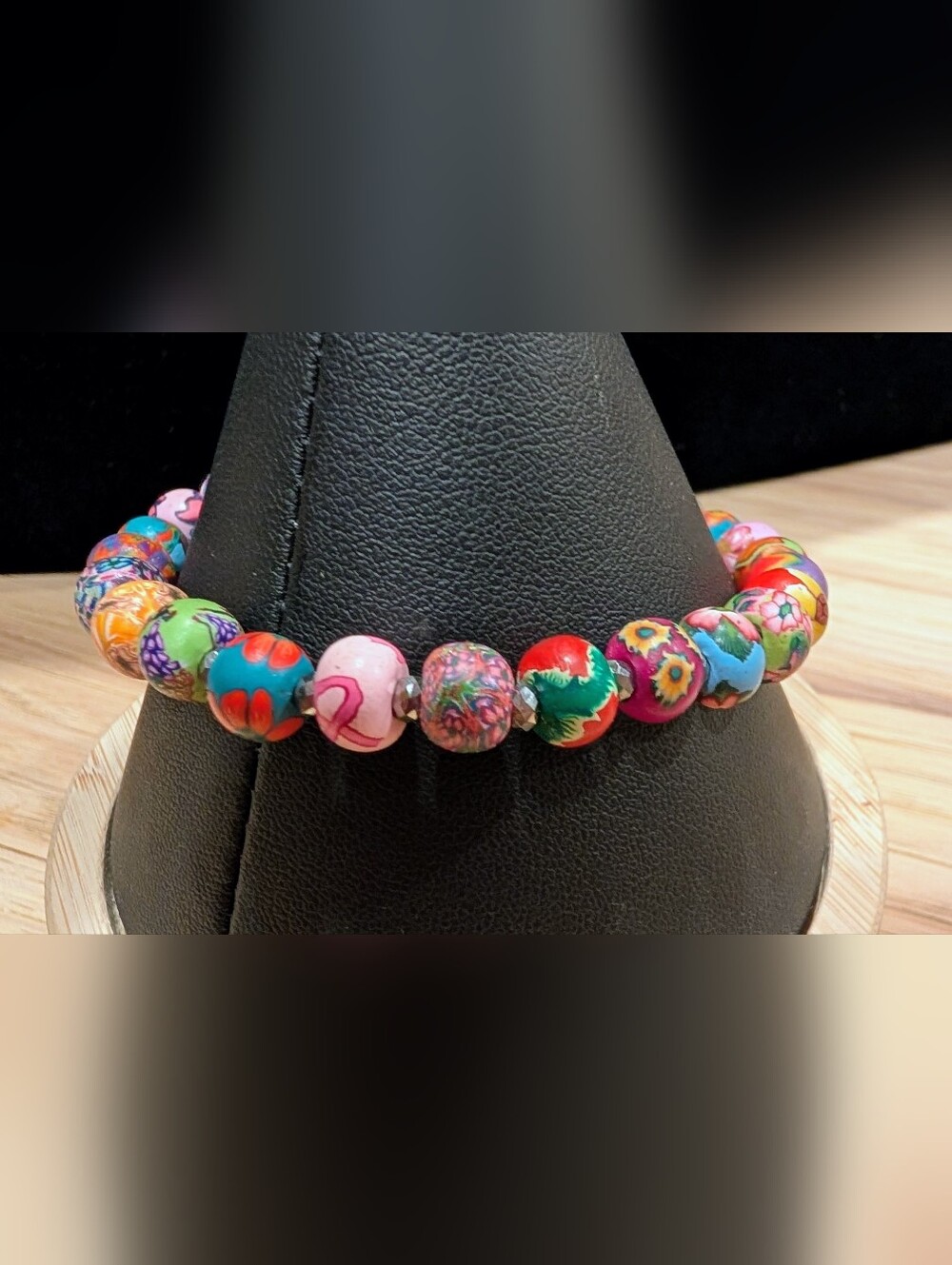 Source Unknown Multicolor Floral Millefiori Bead Stretch Bracelet